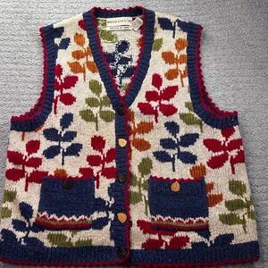 VTG Marisa Christina Hand Knit Autumn Leaf Sweater Vest L Cottagecore Crochet